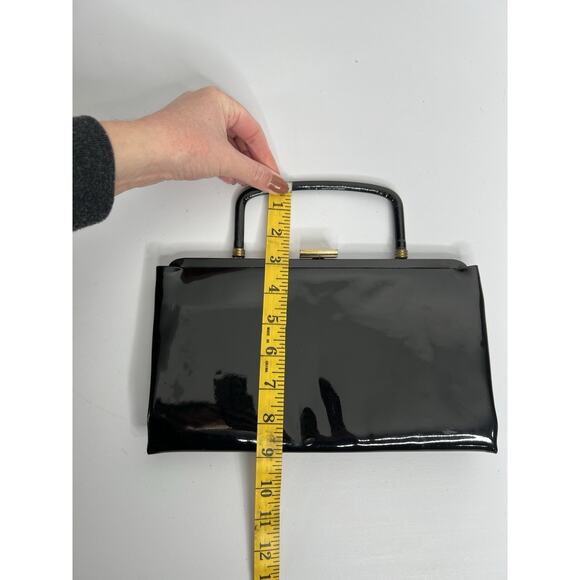 Vintage Garay Black Patent Leather Satchel Handbag Purse Retro - Picture 11 of 14